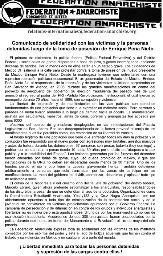 Comunicado de solidaridad con las víctimas